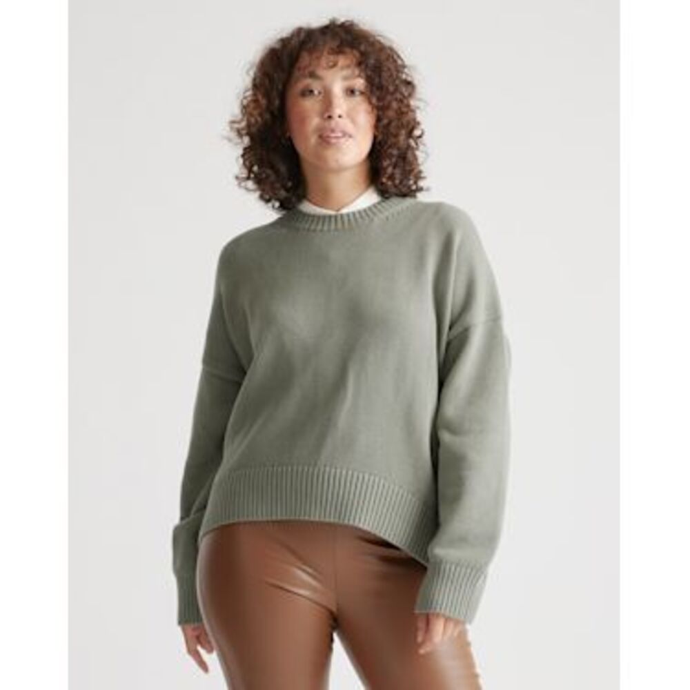 Quince Women 100% Organic Cotton Boyfriend Crew Sweater Green M